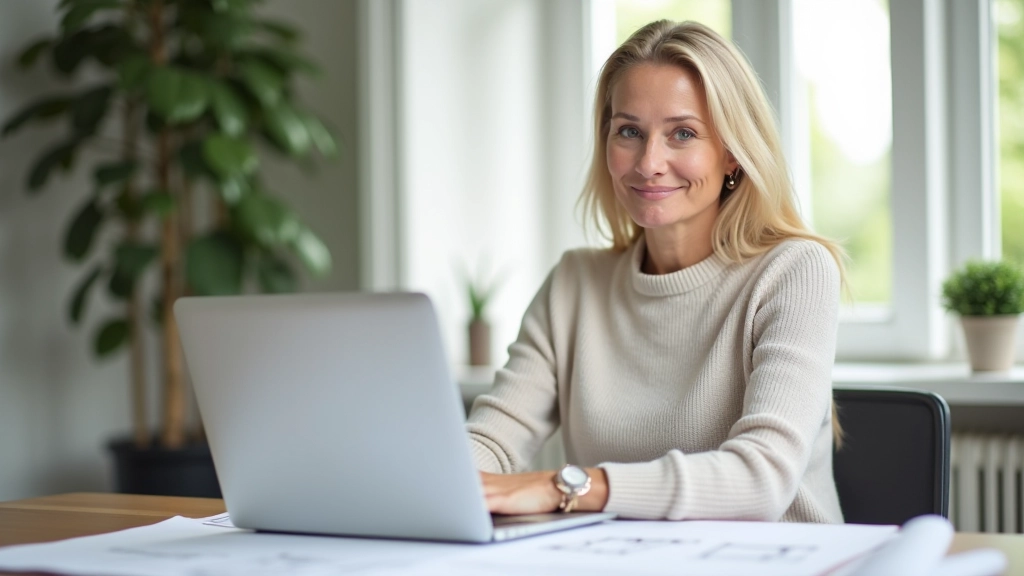Person sitzt am Schreibtisch mit Immobiliendokumenten und Laptop, plant Eigenheimfinanzierung mit Wohn-Riester